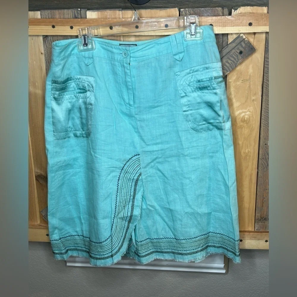 B005. itw by Claude Brown Women’s linen silk skirt turquoise color 8